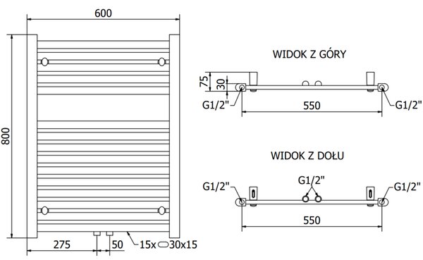 Mexen Hades, fűtőelem 800x600 mm, 353 W, króm, W104-0800-600-00-01