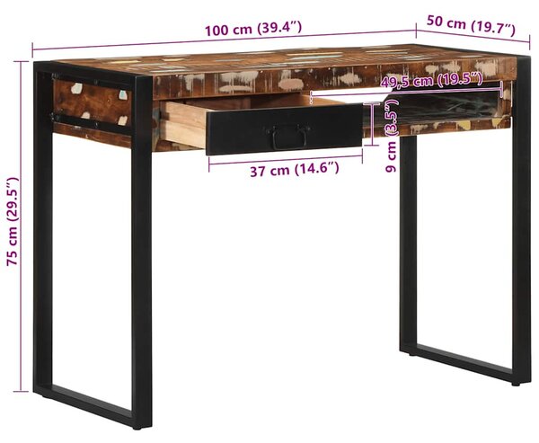 Íróasztal többszínű 100x50x75 cm tömörfa, újrahasznosított fa