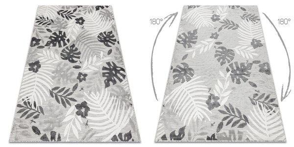 Szőnyeg Structural BOTANIC 65245 Monstera levelek lapos szőtt az erkélyen, teraszon - szürke