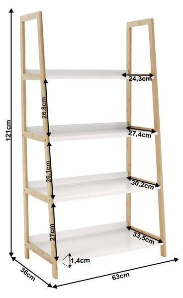 4 polcos állvány, fehér/természetes, KOEN TYP 2