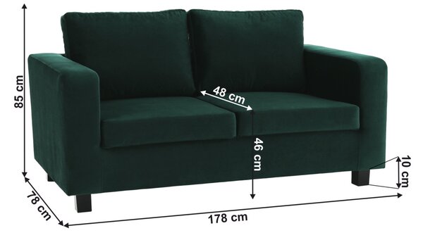 Teljesen kárpitozott heverő, 3-as ülés, smaragd szövet, LUANA