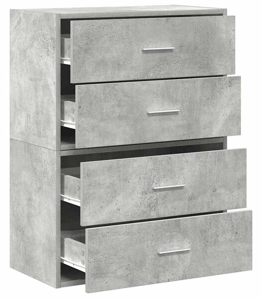 Szekrények 2 fiókkal 2 db betonszürke 60x31x40 cm gépelt fa