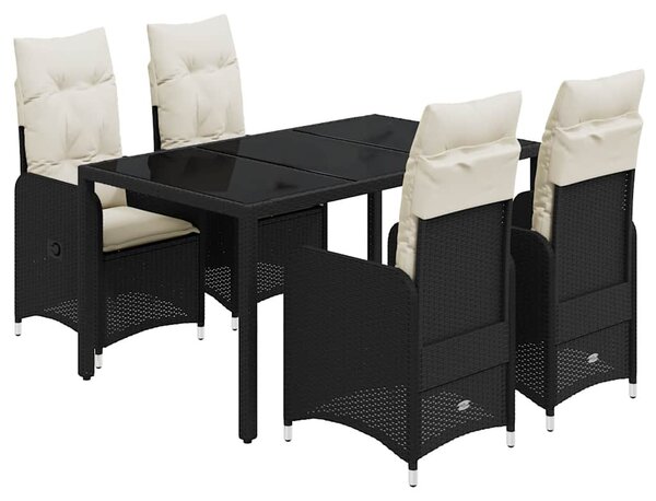 5 részes fekete polyrattan kerti bisztrógarnitúra párnákkal