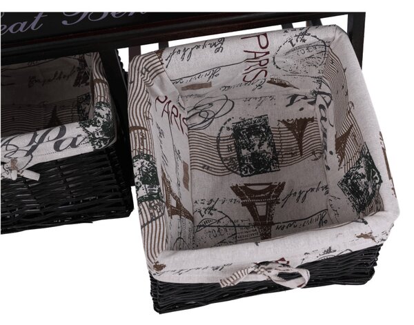 Lóca párnával, 2 kosár, sötétbarna/bézs/minta, SEAT BENCH 3