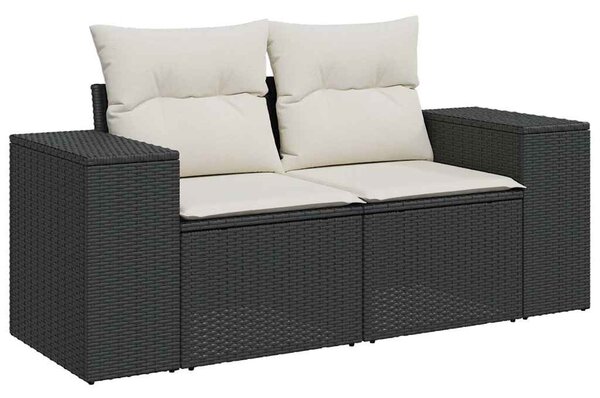 7 részes fekete polyrattan kerti ülőgarnitúra párnával