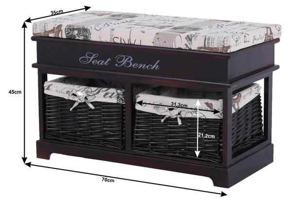 Lóca párnával, 2 kosár, sötétbarna/bézs/minta, SEAT BENCH 3
