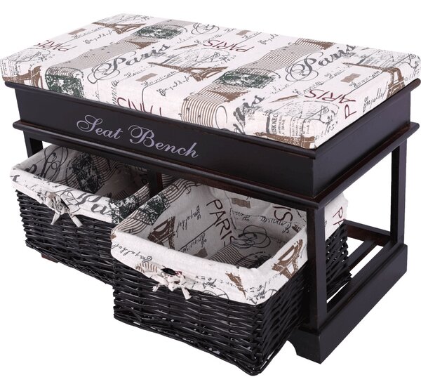 Lóca párnával, 2 kosár, sötétbarna/bézs/minta, SEAT BENCH 3