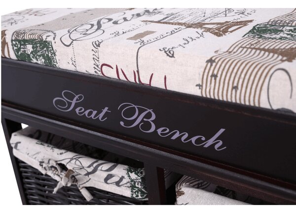 Lóca párnával, 2 kosár, sötétbarna/bézs/minta, SEAT BENCH 3