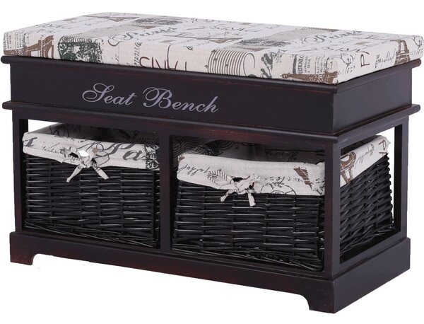 Lóca párnával, 2 kosár, sötétbarna/bézs/minta, SEAT BENCH 3