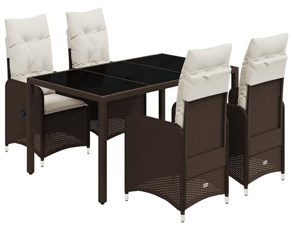 5 részes barna polyrattan kerti bisztrógarnitúra párnákkal