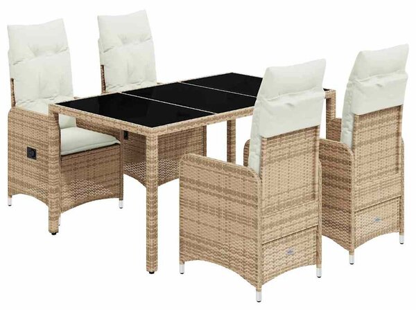5 részes bézs polyrattan kerti bisztrógarnitúra párnákkal