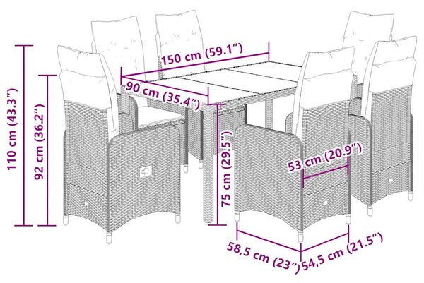 7 részes bézs polyrattan kerti bisztrógarnitúra párnákkal