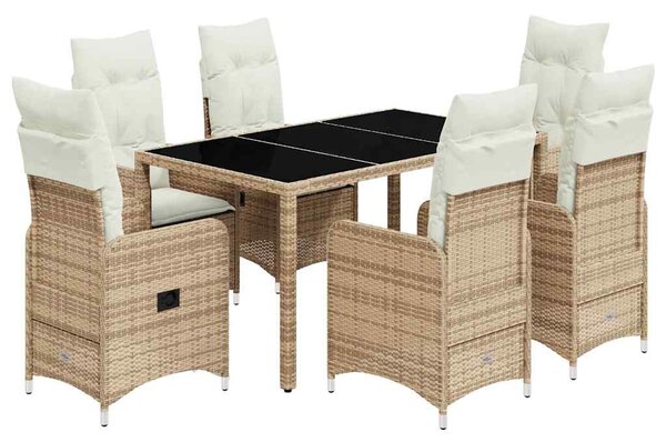 7 részes bézs polyrattan kerti bisztrógarnitúra párnákkal