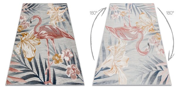 Szőnyeg Structural BOTANIC 65263 Flamingó, virágok lapos szőtt az erkélyen, teraszon - szürke