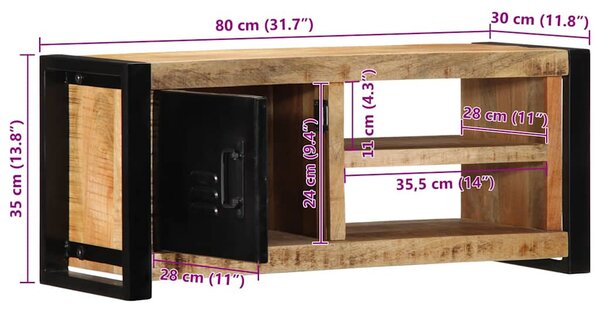 Tömör nyers mangófa TV-szekrény 80x30x35 cm