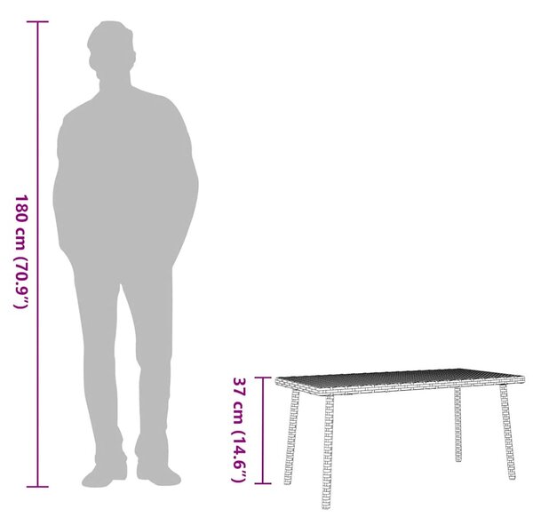 Téglalap barna polyrattan kerti dohányzóasztal 80x40x37cm