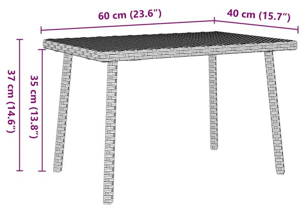 Téglalap polyrattan kerti dohányzóasztal 60x40x37cm