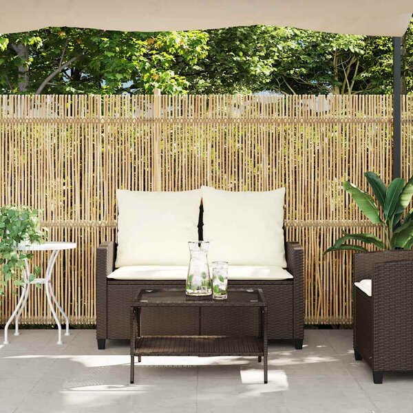 2 személyes barna polyrattan kerti kanapé asztallal&párnával