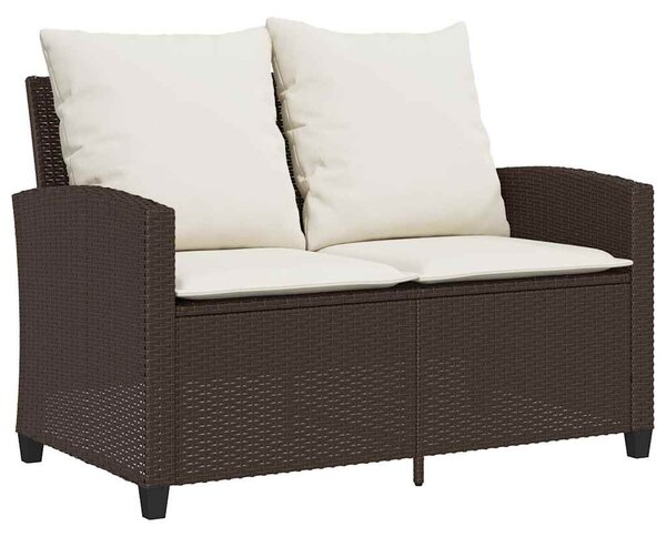 2 személyes barna polyrattan kerti kanapé asztallal&párnával