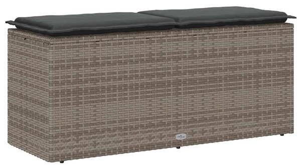 Szürke polyrattan kerti pad párnával 116 x 46 x 57 cm