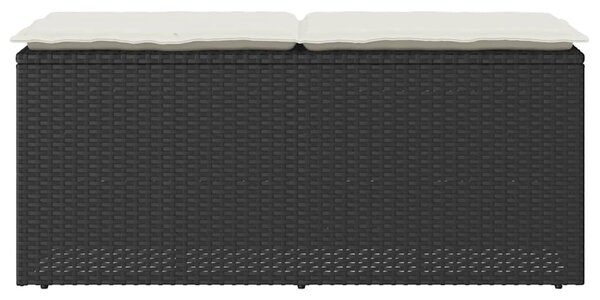 Fekete polyrattan kerti pad párnával 110x40x44 cm