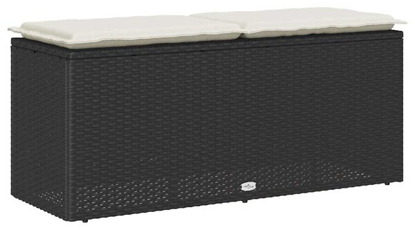 Fekete polyrattan kerti pad párnával 110x40x44 cm