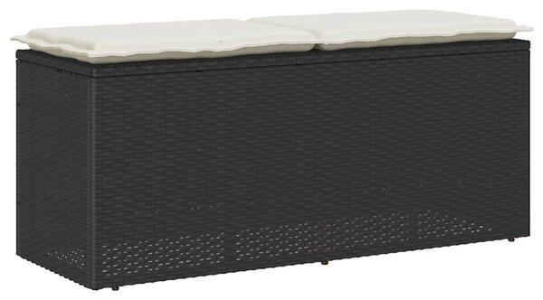 Fekete polyrattan kerti pad párnával 110x40x44 cm