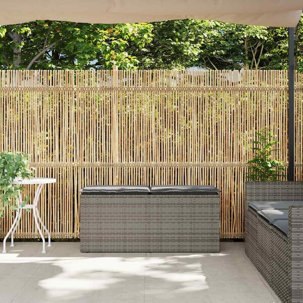 Szürke polyrattan kerti pad párnával 116 x 46 x 57 cm