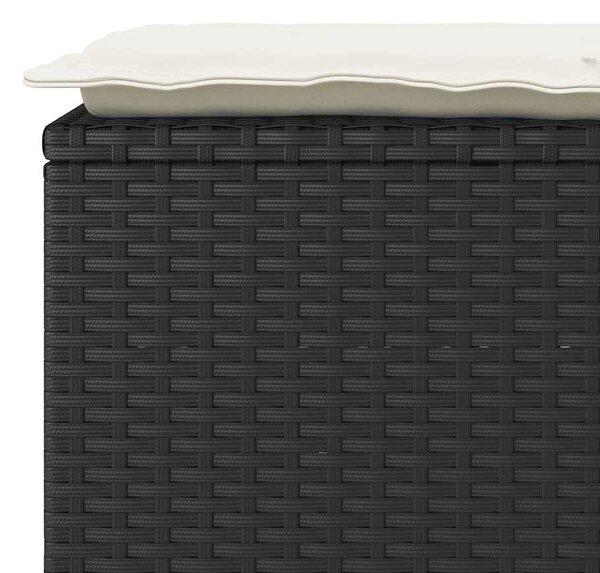 Fekete polyrattan kerti pad párnával 110x40x44 cm