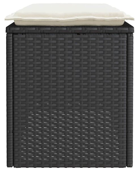 Fekete polyrattan kerti pad párnával 110x40x44 cm
