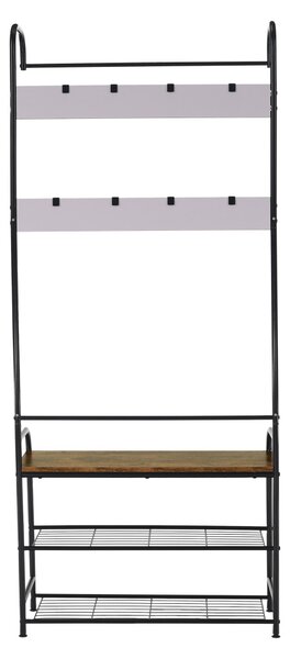 Akasztó cipőtárolóval, fekete fém/MDF rusztikus fa, KELAM