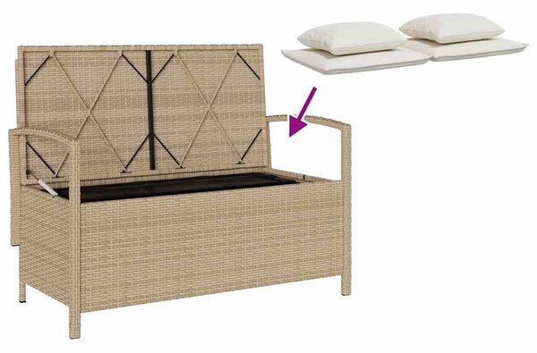 Bézs polyrattan kerti tárolópad párnával