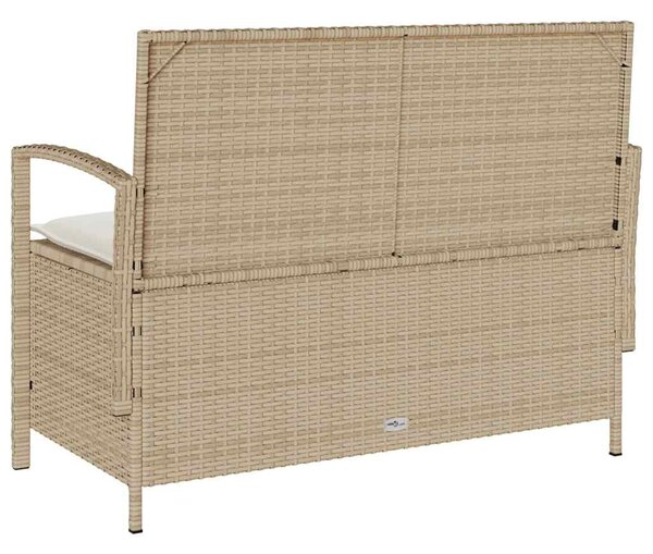 Bézs polyrattan kerti tárolópad párnával