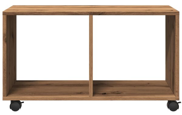 Kézműves tölgy színű szerelt fa görgős szekrény 72x33x42,5 cm