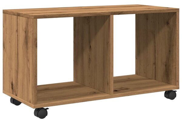 Kézműves tölgy színű szerelt fa görgős szekrény 72x33x42,5 cm