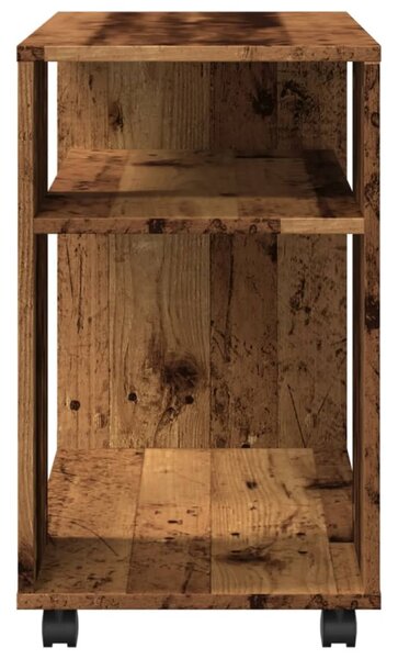 Antik fa színű szerelt fa kisasztal kerekekkel 70 x 35 x 60 cm