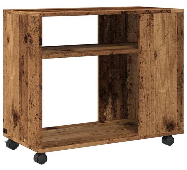 Antik fa színű szerelt fa kisasztal kerekekkel 70 x 35 x 60 cm