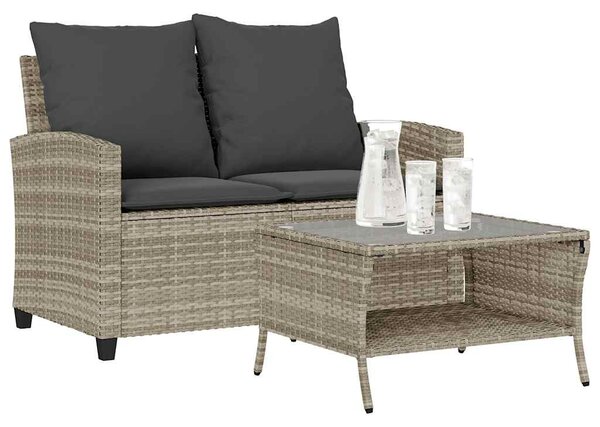 2 személyes polyrattan kerti kanapé asztallal&párnával