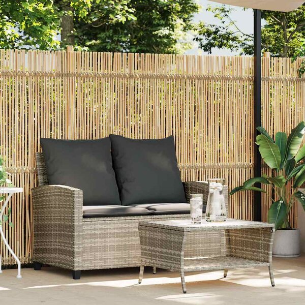 2 személyes polyrattan kerti kanapé asztallal&párnával