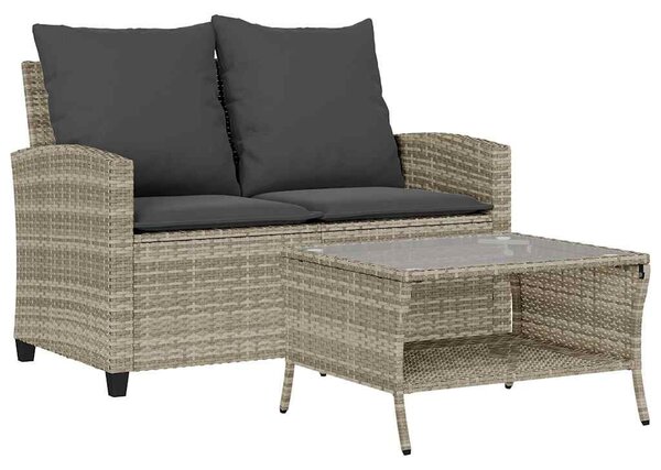 2 személyes polyrattan kerti kanapé asztallal&párnával