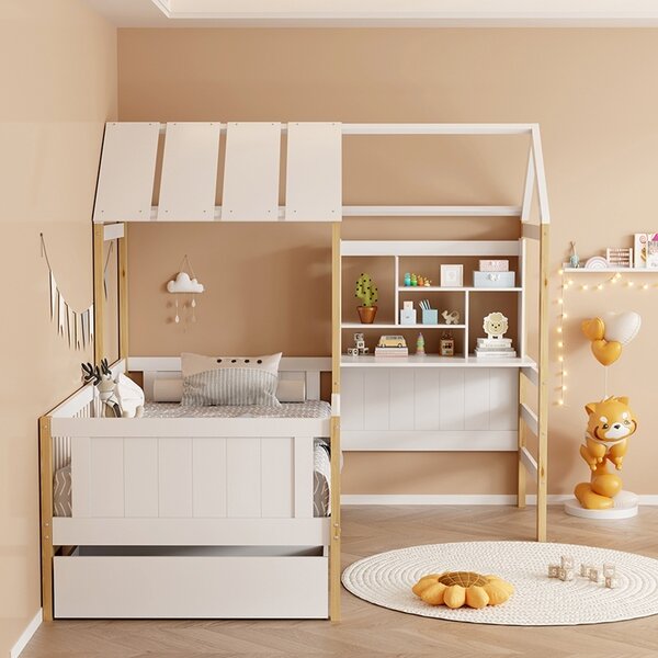 Montessori ágy, Bedria, fehér, 178x196x166 cm