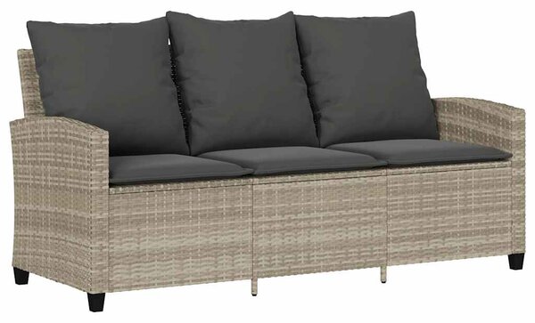 3 személyes szürke polyrattan kerti kanapé asztallal&párnával