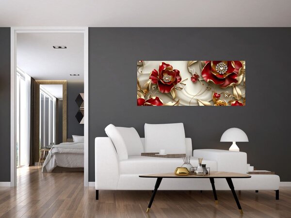 Kép - 3D piros-arany virágok (120x50 cm)