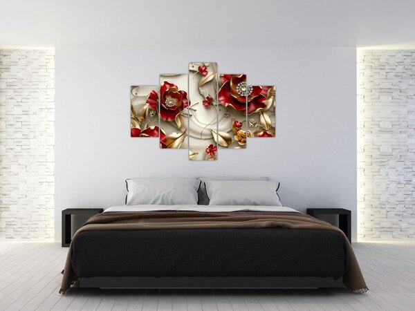 Kép - 3D piros-arany virágok (150x105 cm)
