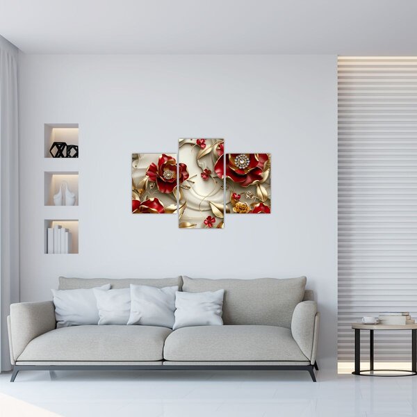 Kép - 3D piros-arany virágok (90x60 cm)