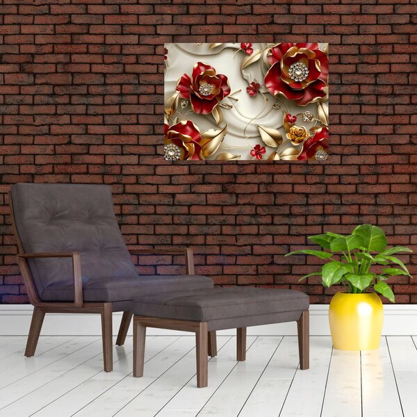 Kép - 3D piros-arany virágok (70x50 cm)