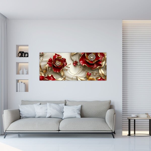 Kép - 3D piros-arany virágok (120x50 cm)