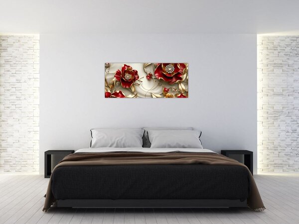 Kép - 3D piros-arany virágok (120x50 cm)