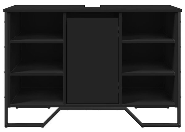Fekete szerelt fa fürdőszobai mosdószekrény 91 x 35 x 60 cm