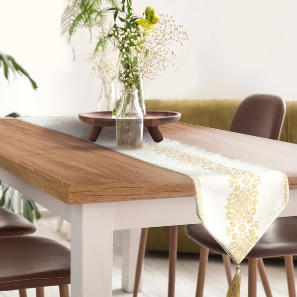 Majorka elegáns asztali futó bojttal Fehér 30x120 cm